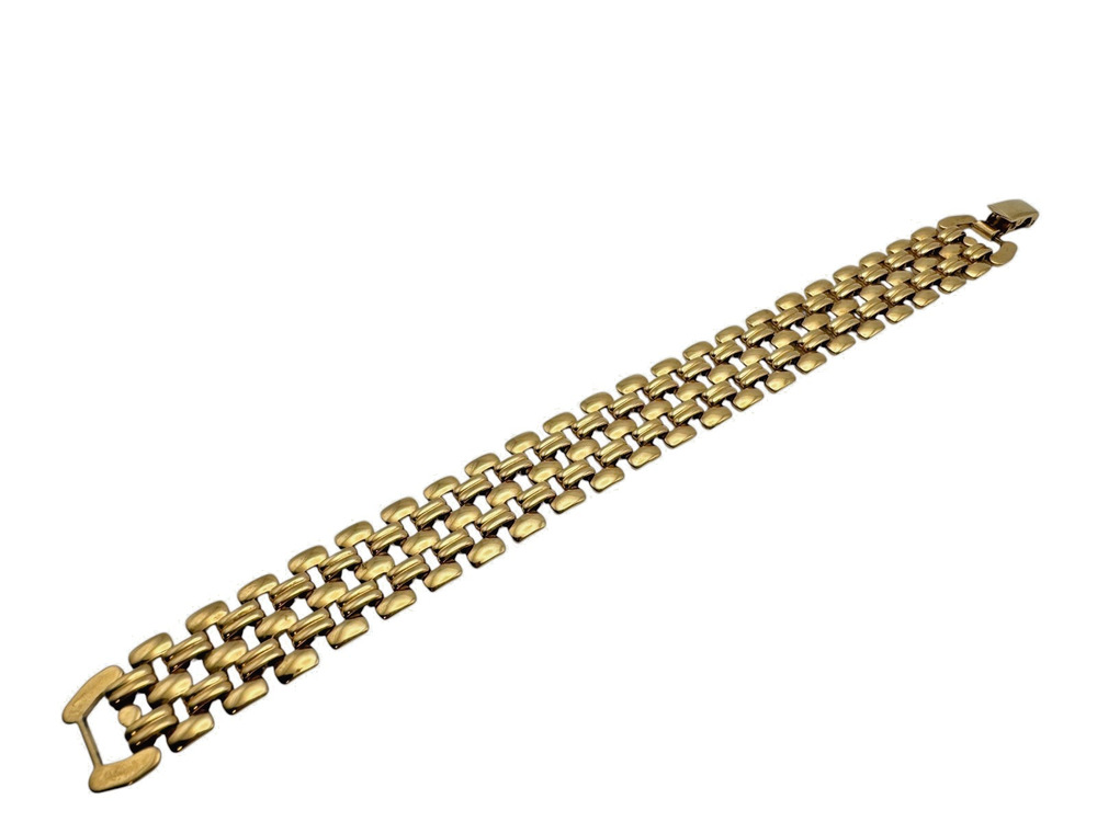 Vintage Gold Tone Brick Link Bracelet Wide Gate Chain Mesh Foldover Clasp